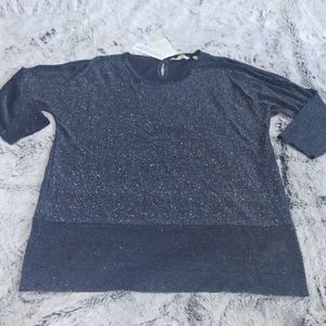 Nwt Soft Surroundings navy blue sparkle cold shoulder top sz Medium 💙